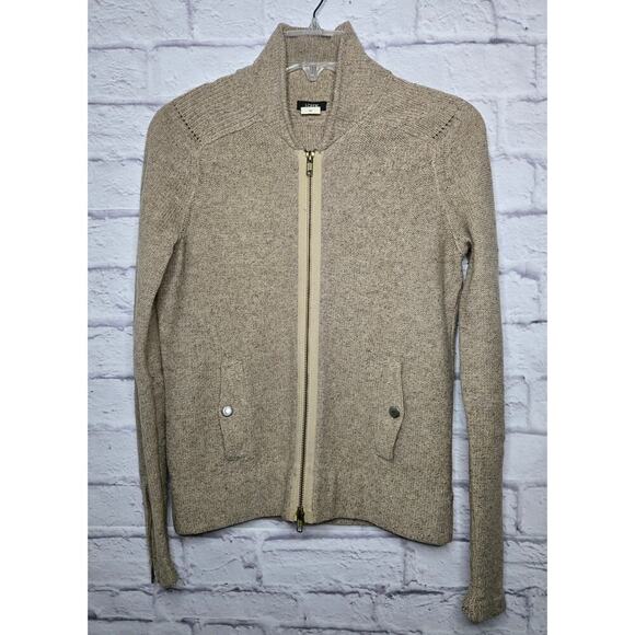 J.Crew brown 100% merino wool metallic full zip cardigan sweater XS. - Picture 1 of 7